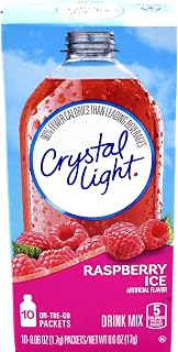 Crystal Light On-The-Go Drink Mix Packets, Sugar Free Powdered Water Enhancer, Artificially Flavored Low Calorie Beverage Mix, Raspberry Ice, 0.06 Ounce Packets, 10 Count (Pack of 6)