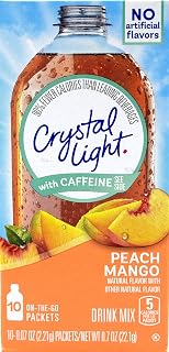 Crystal Light On The Go Peach Mango With Caffeine Drink Mix, 10-Packet Box (Pack of 18)