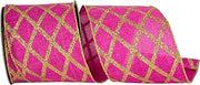 Reliant Ribbon Lattice Diamond Glitter Linen Wired Edge, Fuchsia, 4 Inch, 10 Yards