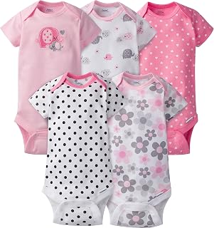 Gerber Baby 5 Pack Onesies, Pink Elephant, 0-3