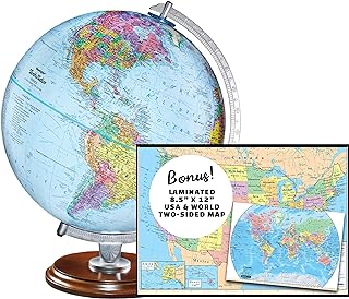 Replogle Student - Educational Classic World globe, Blue Ocean, Raised Relief feature, including a bonus map, made in USA, 12"/30cm diameter