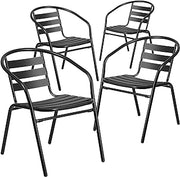 Flash Furniture Aluminum Slat Back Stacking Outdoor Restaurant Chairs, Modern Stackable Patio Chairs for Restaurants, Set of 4, Black | Durable Construction, Commercial Use