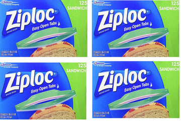 Sandwich Bags by Ziploc – 125 Count (Pack of 4), Polyethylene (PE), Clear, Pack of 4