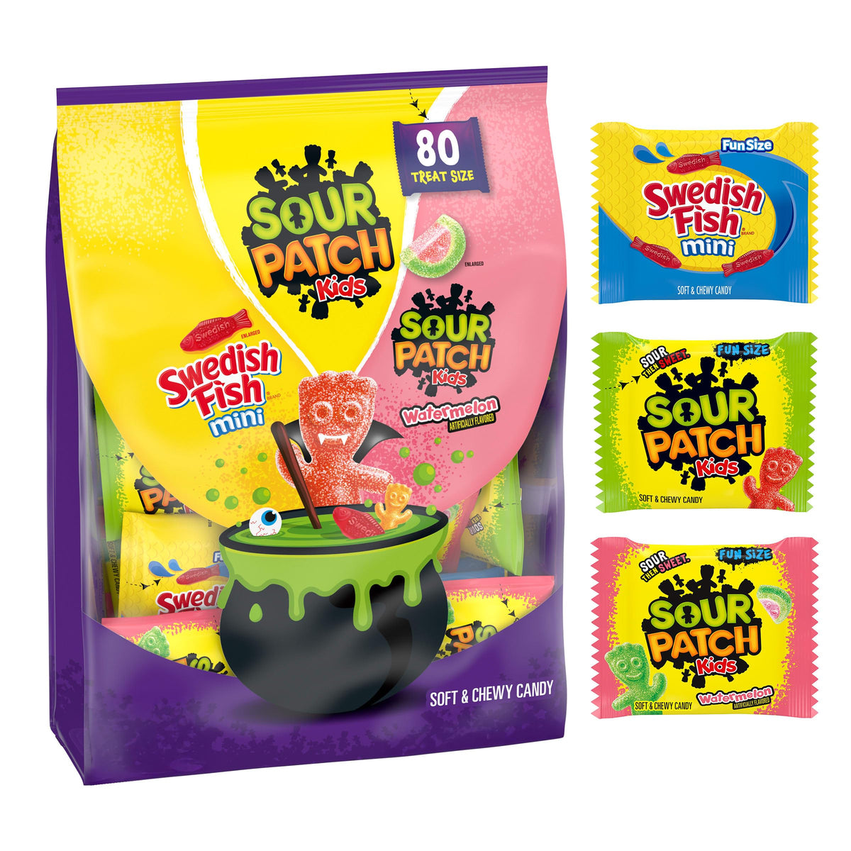 and SWEDISH FISH Mini Soft & Chewy Gummy Halloween Candy Variety Pack by Sour Patch Kids – 36.332 OZ (Pack of 2), Green, Pack of 160