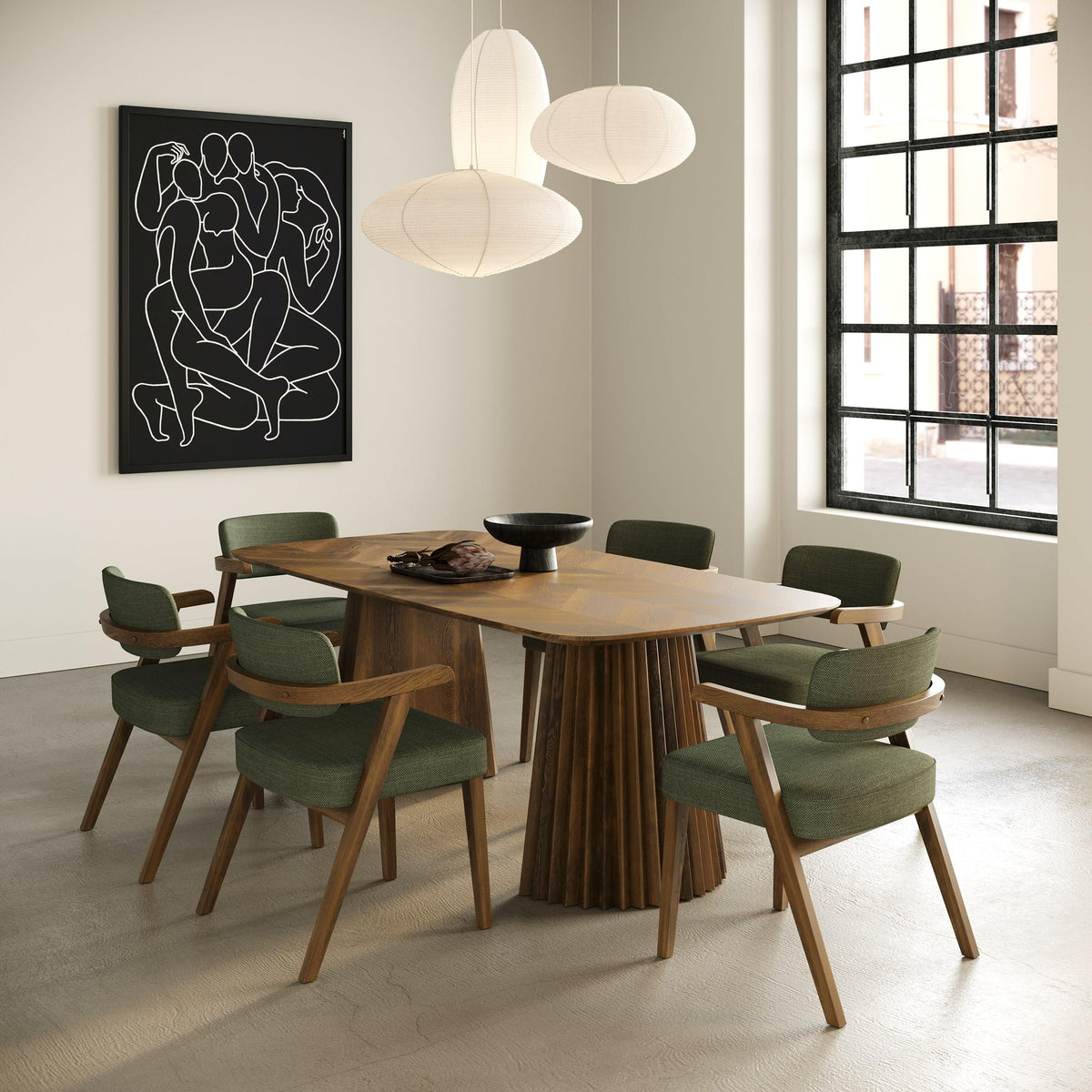 Sacks - Mid-Century Modern Herringbone Walnut Dining Table by Limari Home – Rubberwood, Walnut, Model LIM-85577