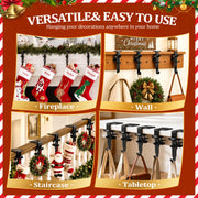RGJ Mantel Stocking Hangers, Dual Hook Metal, Black, Set of 6