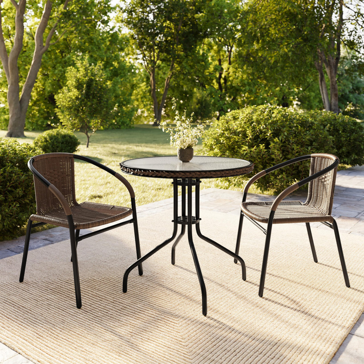 Flash Furniture Clear/Dark Brown / Table + 2 Chair / Contemporary Bistro Sets