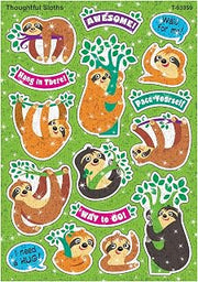 Trend Enterprises Trend Thoughtful Sloths Sparkle Stickers, Classroom Incentives, 32 Count