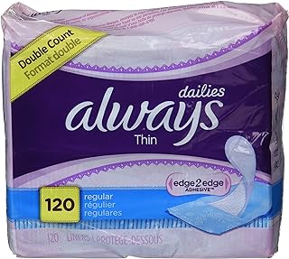 Always Dailies Regular, Thin, Unscented Pantiliners, 60 Count - Pack of 2 (120 Total Count)