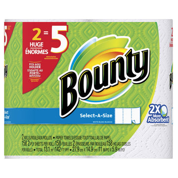Select-A-Size Paper Towels by Bounty – 2 Count (Pack of 1), Paper, White, Pack of 2, Model 37000950462
