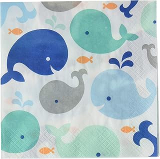 Creative Converting Blue Whale Lunch Luncheon Napkins, 6.5" x 6.5"