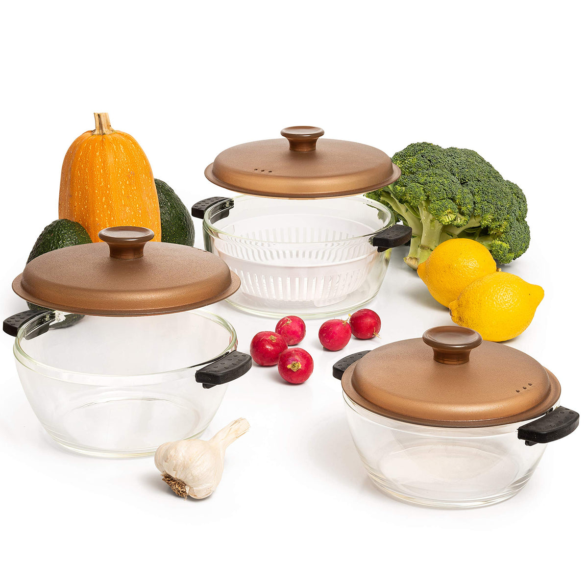 Moss & Stone Glass Casserole Set with Lids, Borosilicate, Clear Yellowish, 3 Count