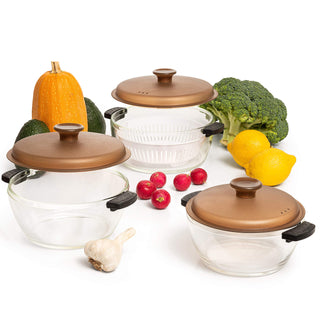 Moss & Stone Glass Casserole Set with Lids, Borosilicate, Clear Yellowish, 3 Count