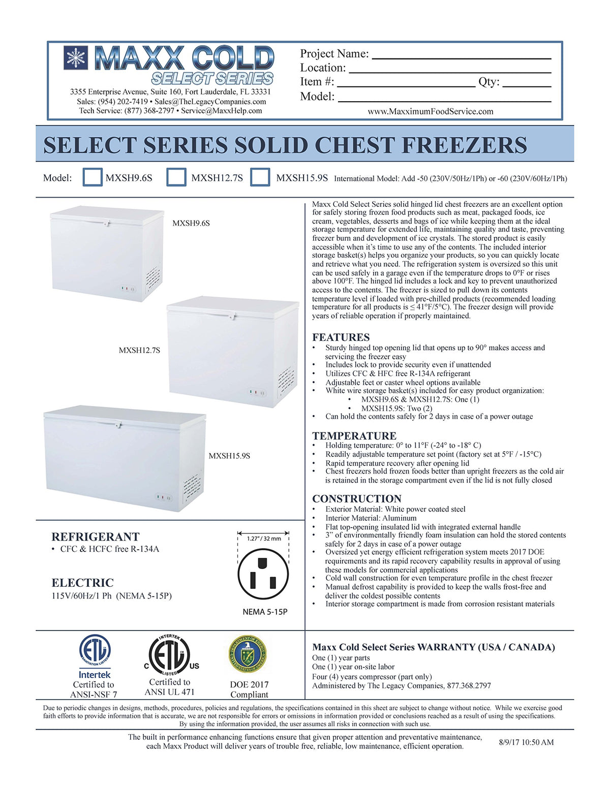 50 Inch Wide Commercial 1 Lid Solid Top Chest Freezer in White with 12.7 Cu. Ft. Storage (360 Liters) by MAXX Cold – 12.7 Cubic Feet, 360.0 liters, White, Model MXSH12.7SHC