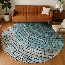 Addison Rugs Chantille ACN2524 Teal 8' x 8' Indoor/Outdoor, Machine Washable, Easy Clean, Non Shedding, Bedroom, Living Room, Dining Room, Kitchen, Patio Round Rug