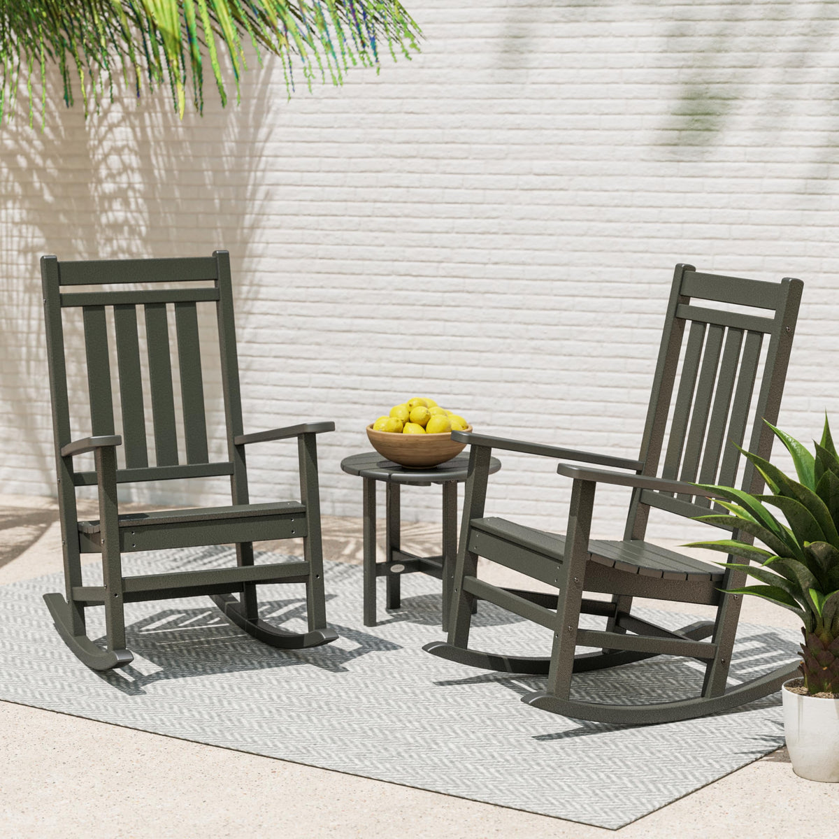 Estate 3-Piece Rocking Chair Set by Polywood – High Density Polyethylene, Black, Model PWS471-1-BL