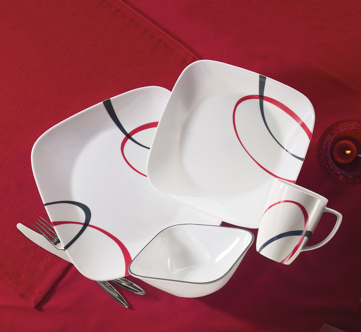 16-Piece Square Dinner Set by Corelle – Glass, Black, Model 1092926