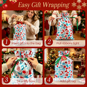 Diamerd Christmas Drawstring Gift Bags, 38 Piece Assorted Sizes, Red Green Blue