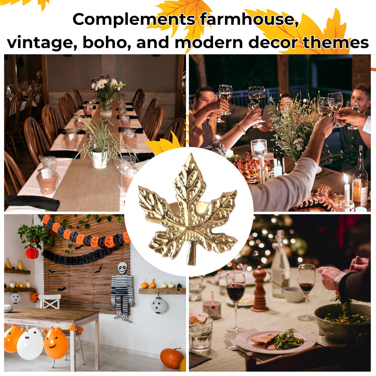 Cleentable Leaf Napkin Rings, Set of 12, Antique Gold