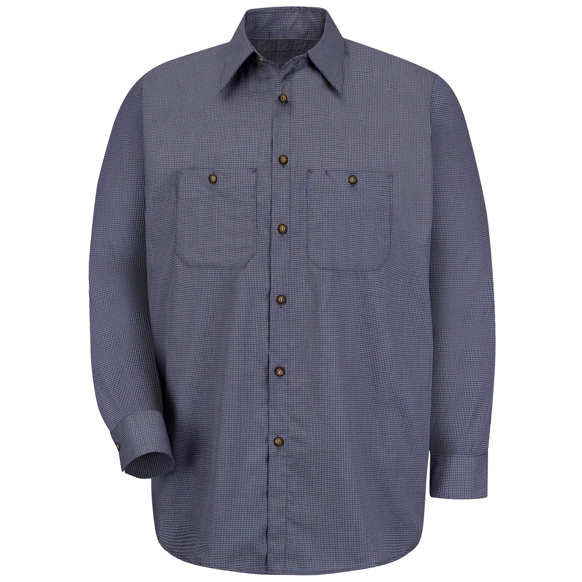 Red Kap 3X-Large Tall / Blue/Charcoal / Micro-check Uniform Shirt, Regular Fit, Long Sleeve Tops