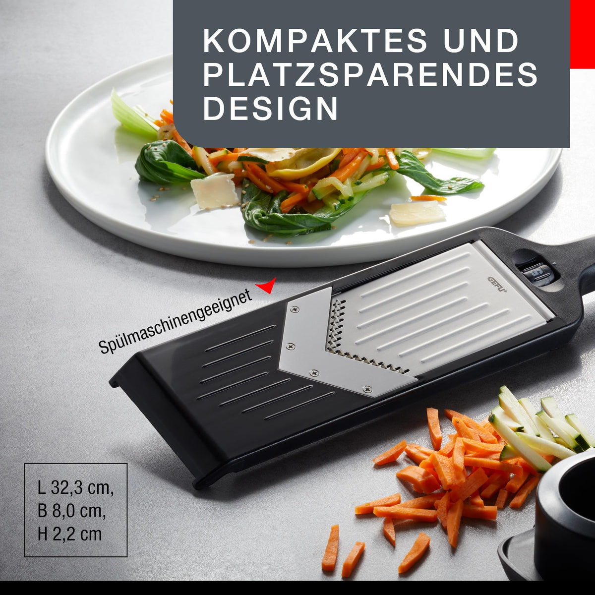 Julienne Slicer by GEFU – One Size, Plastic, High Grade Stainless steel, Silver / Black, Model GF24-50441
