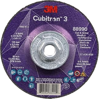 3M Cubitron 3 Cut and Grind Wheel, 88990, 36+, T27, 10/Pack, Longer Liife | 5 in x 1/8 in x 5/8 in-11 (125 x 3.2 mm x 5/8-11 in) Faster Cut, Back-Gouging, Fillet Weld Removal, Cutting, Grinding