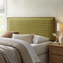 Modway Camille Full Size Checkered Linen Blend Plaid Headboard with Removable Slipcover – in Artichoke Windowpane Check - Padded Pillow Style Headboard with Adjustable Mounting for Full Beds