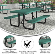 Commercial 6' Rectangular Expanded Mesh Metal Picnic Table with Anchors - Green by Flash Furniture – Steel, Green, Model SLF-EML72-H48L-GN-GG