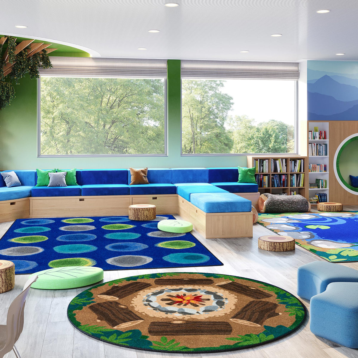 Campfire Fun 5'4" Round Area Rug in Color Multi by Joy Carpets – 5'4" (Round), Nylon, Multi Color, Model 2015H