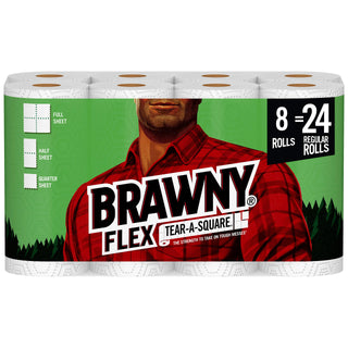 Flex Paper Towels by Brawny – 8 Count (Pack of 1), Paper, White, Pack of 24, Model 44345