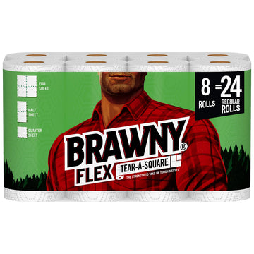 Flex Paper Towels by Brawny – 8 Count (Pack of 1), Paper, White, Pack of 24, Model 44345