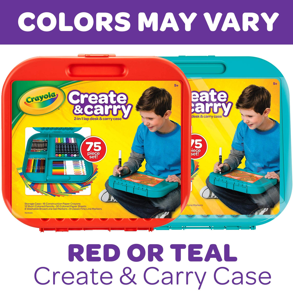 Create 'N Carry Travel Art Set for Kids (75pcs) by Crayola – 1 Count (Pack of 300), Pack of 300, Model 04-6814