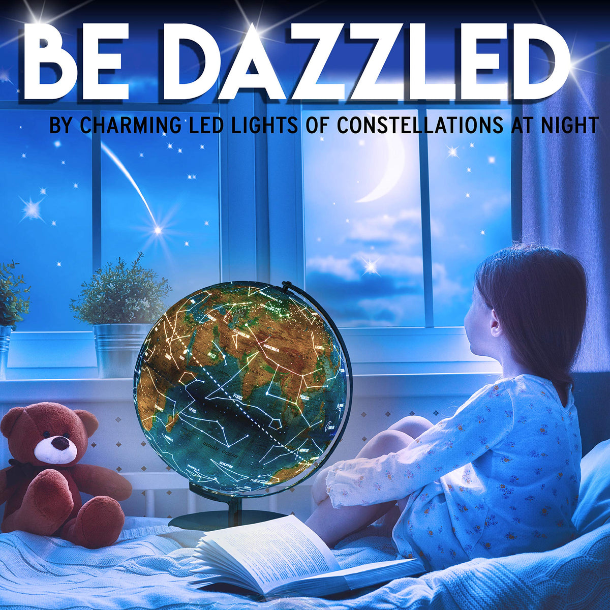 13” Illuminated Constellation World Globe for Kids & Adults by GET LIFE BASICS – Plastic, Geographic Map with Illuminated Constellations, Model glb101