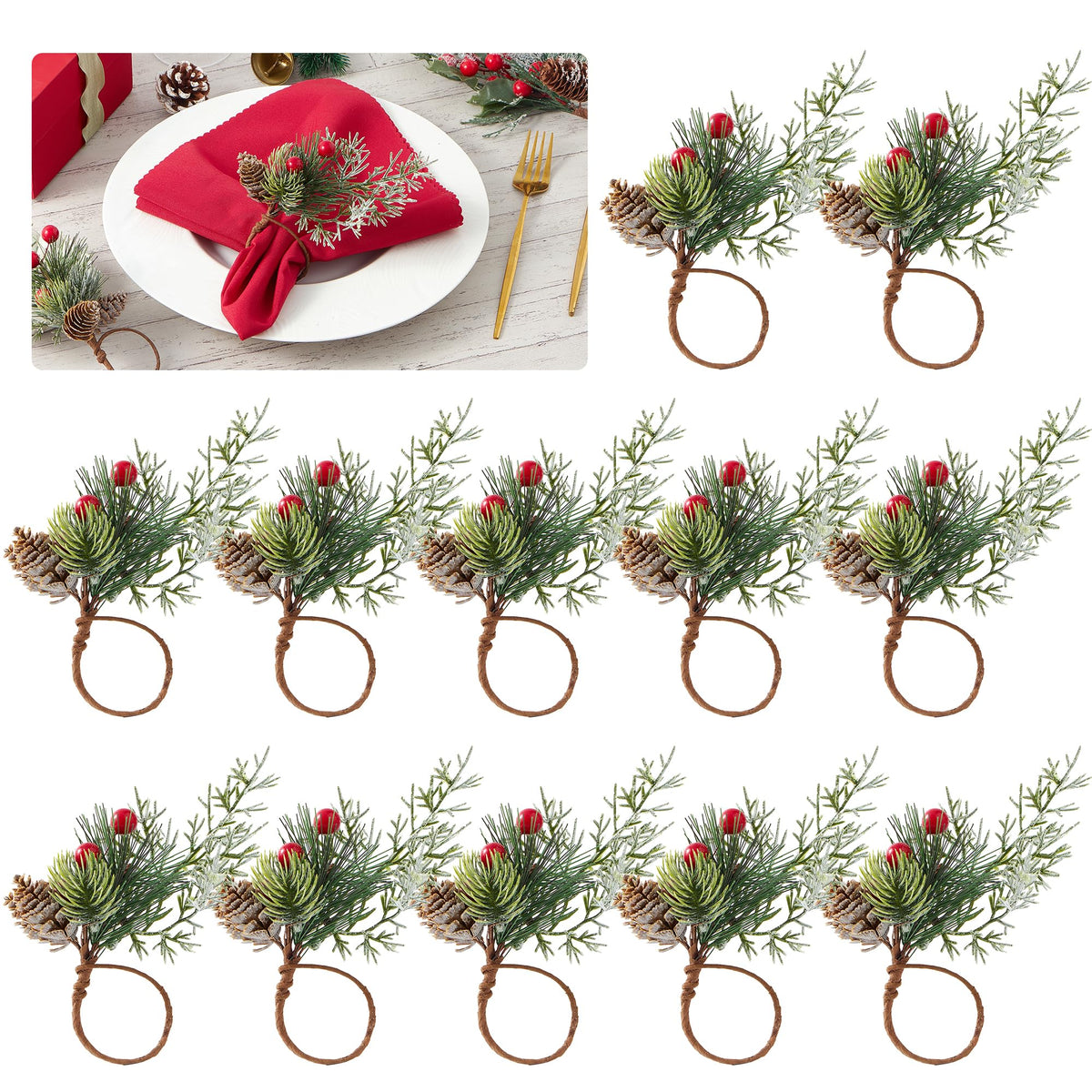 Aptywow Christmas Napkin Rings, Set of 12, Green