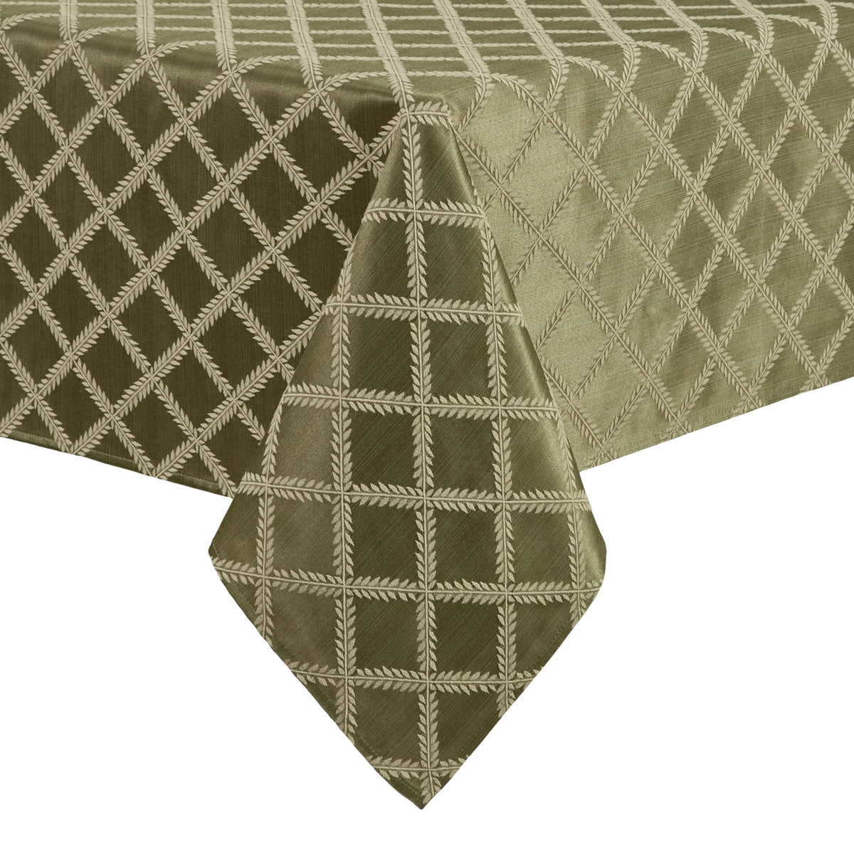 Laurel Leaf Tablecloth by Lenox – 122" x 70" (Rectangular), 67% Cotton, 33% Polyester, Loden, Model 194590653934