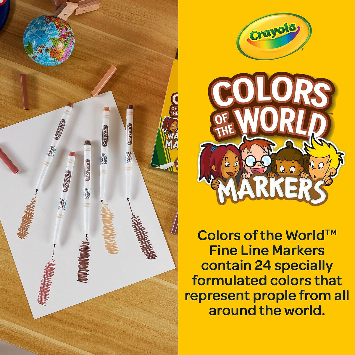 Colors of the World Markers 24 Count by Crayola – 24 Count (Pack of 1), Plastic, Multi, Model 587810