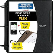 Five Star Flex Refillable Notebook + Study App, College Ruled Paper and 1-1/2 Inch TechLock Ring Binder with Pockets, Tabs and Dividers, 300 Sheet Capacity, Black (29324AA2)