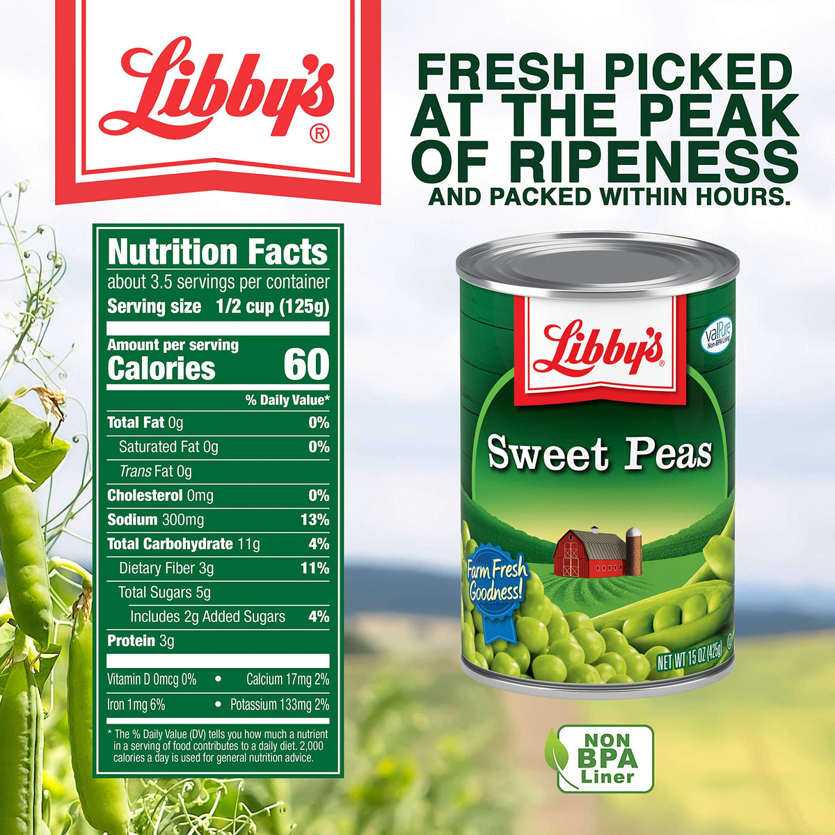 Sweet Peas Cans by Libby's – 15 Ounce (Pack of 12), Pack of 12