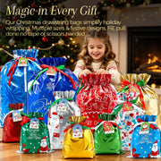 Diamerd Christmas Drawstring Gift Bags, 38 Piece Assorted Sizes, Red Green Blue