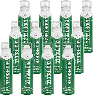 Biofreeze Menthol Pain Relieving Spray 4 FL OZ Colorless Aerosol Spray (Pack Of 12) For Pain Relief Associated With Sore Muscles, Arthritis, Simple Backaches, And Joint Pain (Packaging May Vary)