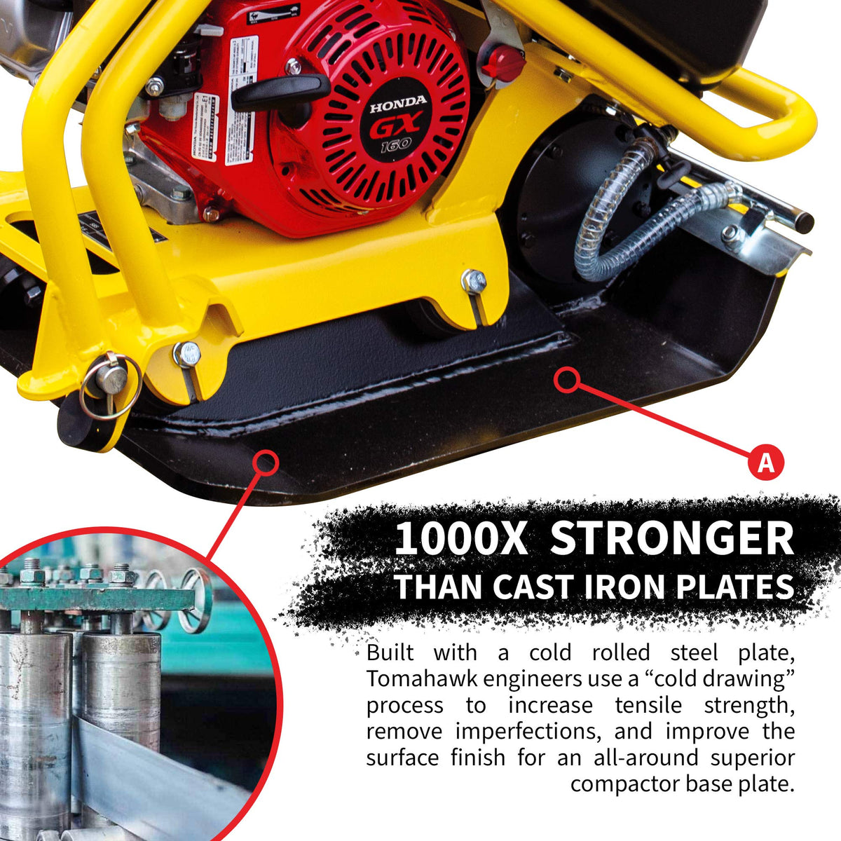 5.5 HP Honda Engine Forward Plate Compactor Walk Behind Vibratory Dirt Asphalt Soil Plate Compactor (Compactor + Wheels + Pad) by Tomahawk Power – Model TPC90H + TPC90H-WHEELS +