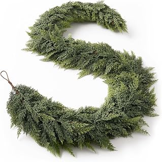 PICKTOP 8 FT Cedar Garland, Realistic High-Density Artificial Cedar Garland for Christmas Decoration. It can be Used to Decorate the Fireplace, Dining Table, and Stair railings.1PCS
