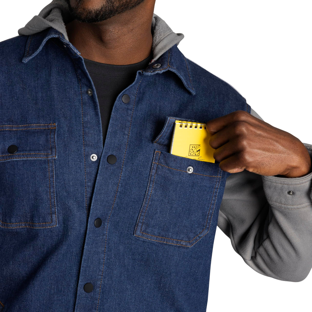 Men's Denim & Fleece Hooded Shirt Jacket by Red Kap – Cotton, Denim / Black, Model S5DJBK RG 3XL