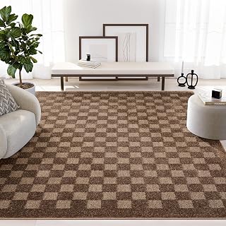 Abani Cozy Brown Area Rug for Living Room, Bedroom - Swirl Waves Pattern - 8' x 10' - Durable & Easy to Clean