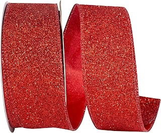 Reliant Ribbon Glitter Metallic Display Value Wired Edge, Red, 2-1/2 Inch, 25 Yards