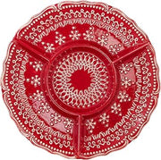 10 Strawberry Street Yuletide Stitch 4-Section Platter, Red