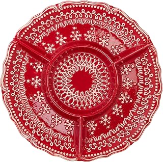 10 Strawberry Street Yuletide Stitch 4-Section Platter, Red