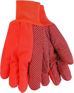 MCR Safety 9018DO Double Palm Dotted Canvas Gloves, Orange, Large, 1-Pair
