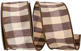 Reliant Ribbon Check Silk Wired Edge Ribbon, 2-1/2 Inch X 10 Yards, Brown