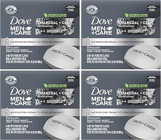Dove Men + Care Bar Soap Charcoal Clay, 12 Count, 3 in 1 Body Face and Hand Exfoliating, Purifying Bar Soaps for Men, Plant Based with Essential Oils, Moisturizes Dry Skin, Clean Scent, 3.75 oz. Each
